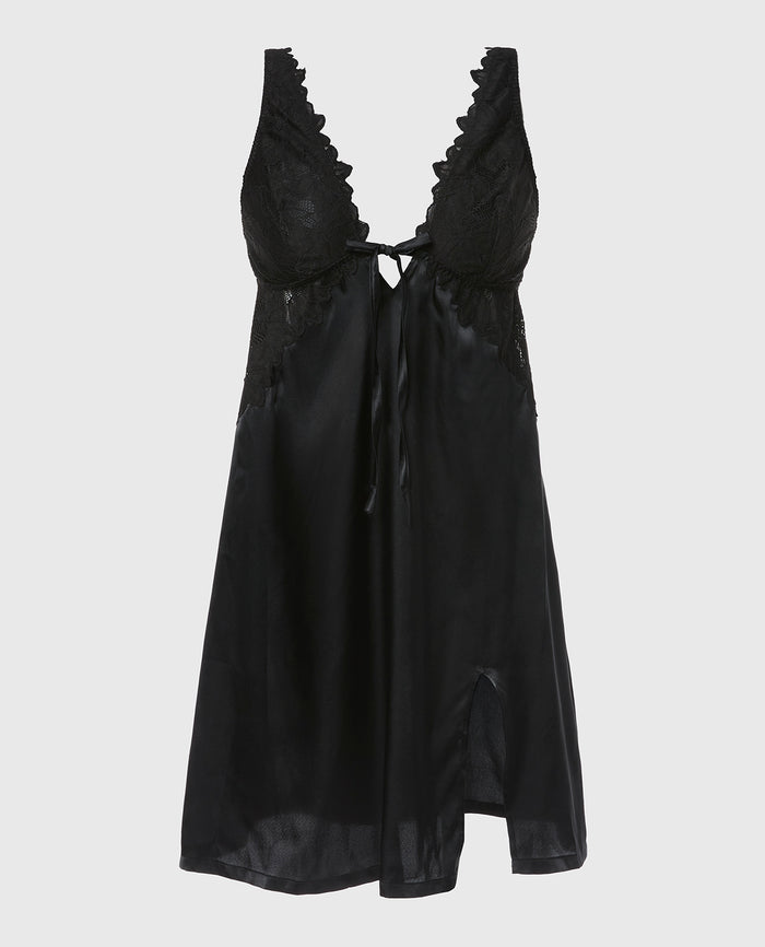 Satin Slip in Tuxedo Black