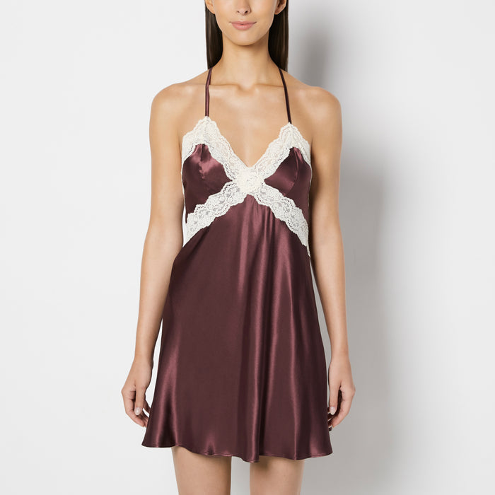Satin Slip with Timeless Lace Trim in Plum Wine