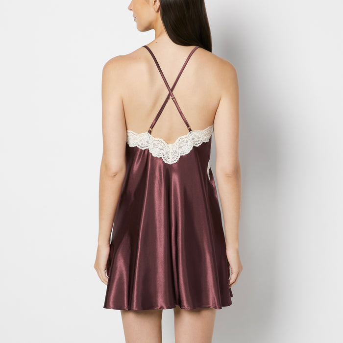 Satin Slip with Timeless Lace Trim in Plum Wine