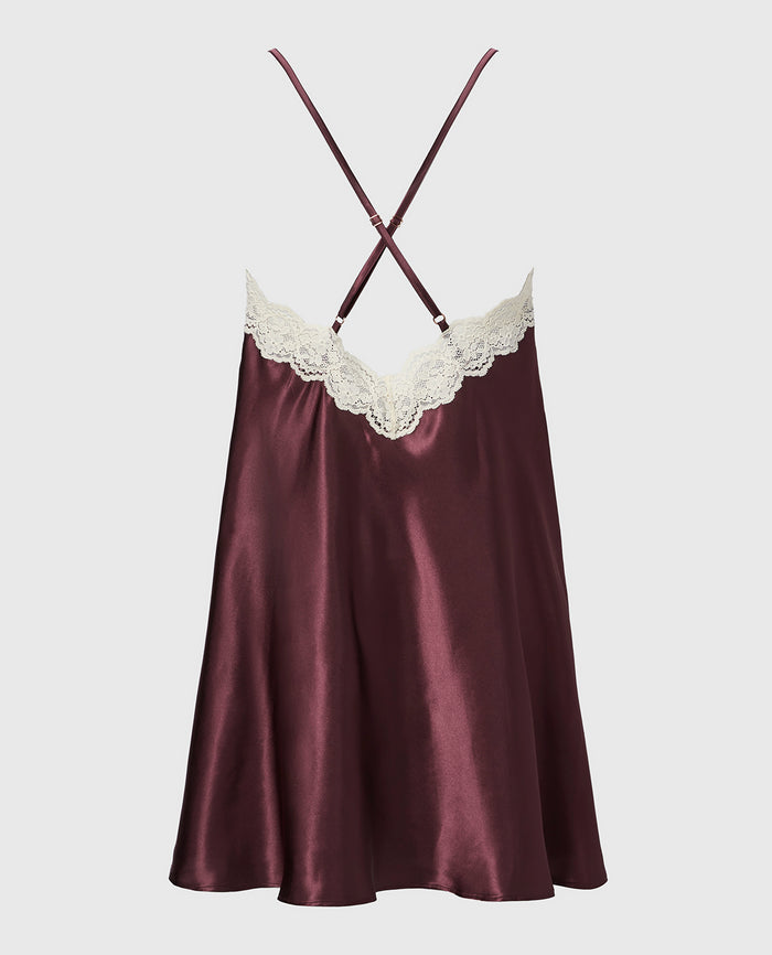 Satin Slip with Timeless Lace Trim in Plum Wine