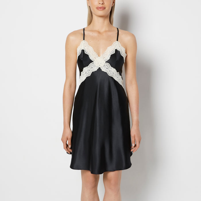 Satin Slip with Timeless Lace Trim in Tuxedo Black