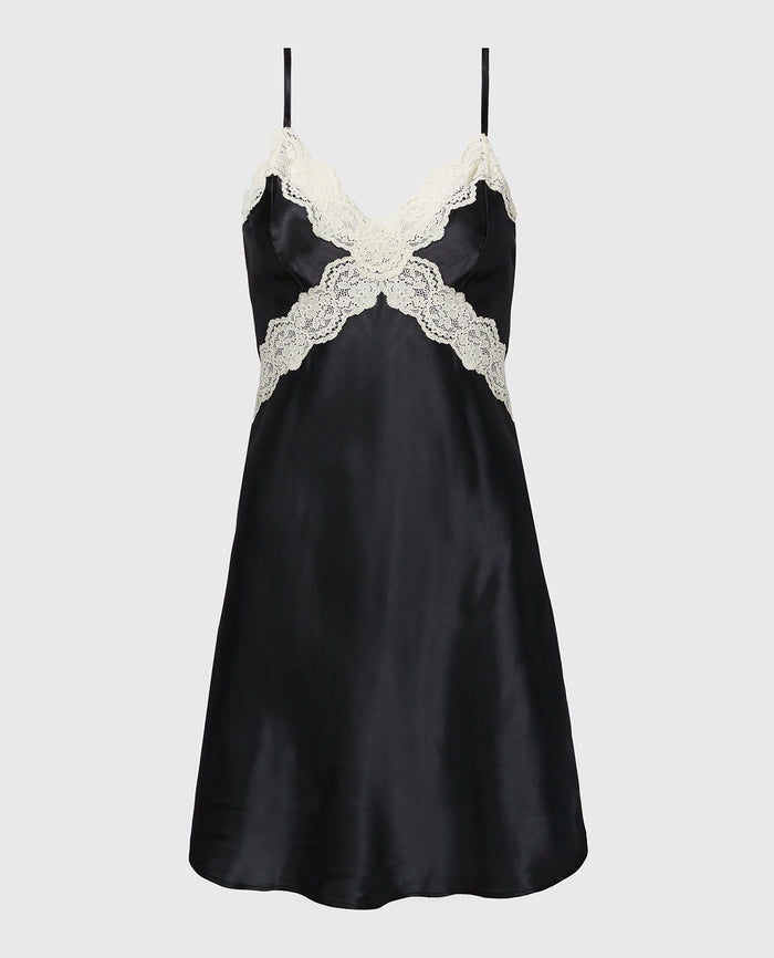 Satin Slip with Timeless Lace Trim in Tuxedo Black