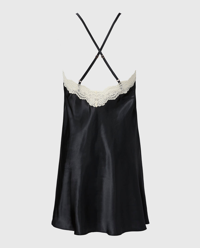 Satin Slip with Timeless Lace Trim in Tuxedo Black