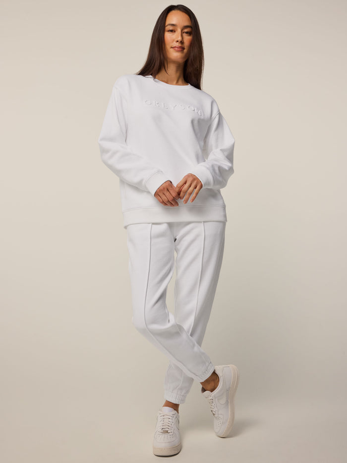 Arctic Cotton Scarlett Aspen Crewneck - Full Length Styled Look with Joggers | Greyson Clothiers
