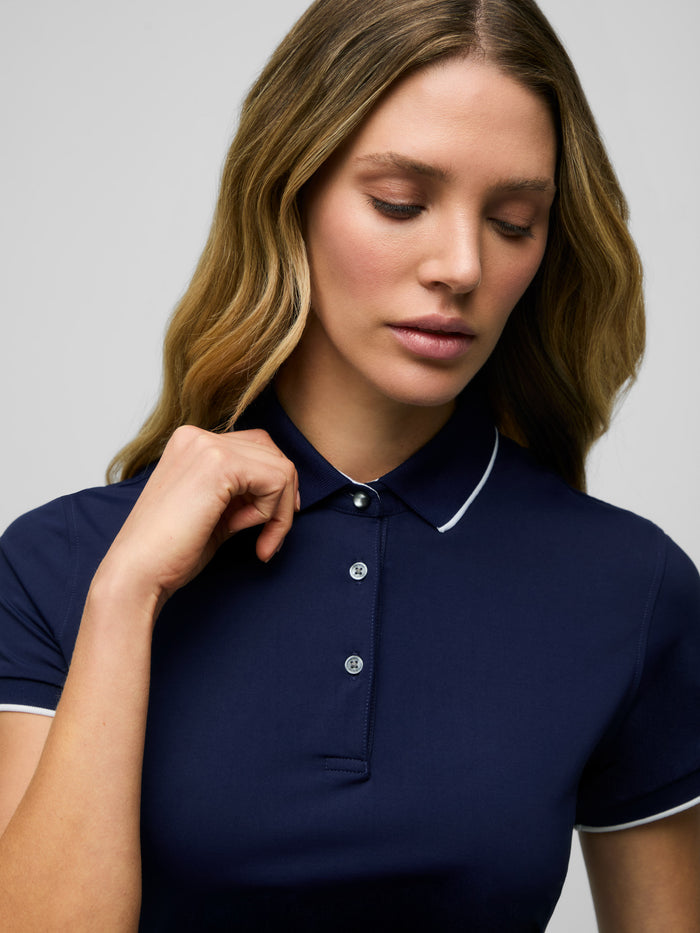 Maltese Blue Women's Cropped Golf Polo - Collar & Contrast Tipping Detail | Greyson Clothiers