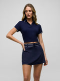 Maltese Blue Scarlett Cropped Short Sleeve Polo - Front On-Model | Greyson Clothiers