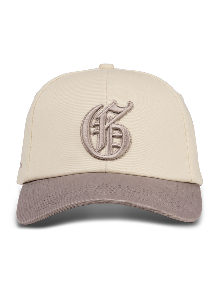 Dove Cotton Twill Scarlett Gothic G Hat - Front View, Gothic G Embroidery Detail | Greyson Clothiers