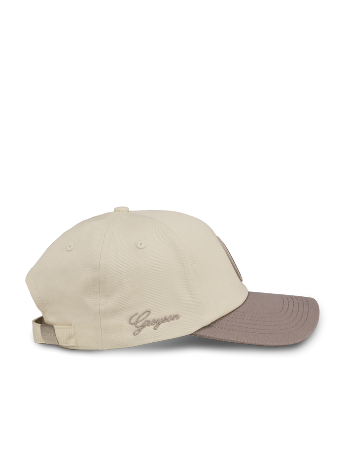 Dove Cotton Twill Scarlett Gothic G Hat - Side Profile, Script Greyson Embroidery | Greyson Clothiers