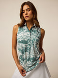 Marsh Huntress Toile Sleeveless Polo - Front Three-Quarter, Slim Athletic Fit Women's Golf Polo | Greyson Clothiers