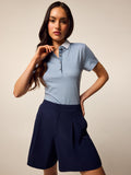 Vintage Indigo Scarlett Link Short Sleeve Polo - Front View, Link Print with Contrast Collar | Greyson Clothiers