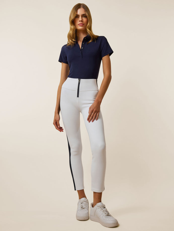 Maltese Blue Greyson Clothiers Scarlett Short Sleeve Polo - Full Body Styled Look, Premium Women's Golf Polo
