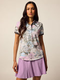 Greyson Clothiers Scarlett Where Wolves Roam Short Sleeve Polo - Wisteria Multi Print, Front View | Greyson Clothiers
