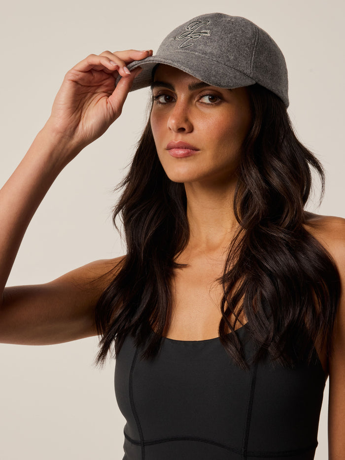 Smoke Heather Wool Scarlett Wolf Arrow Hat - On Model Front View | Greyson Clothiers