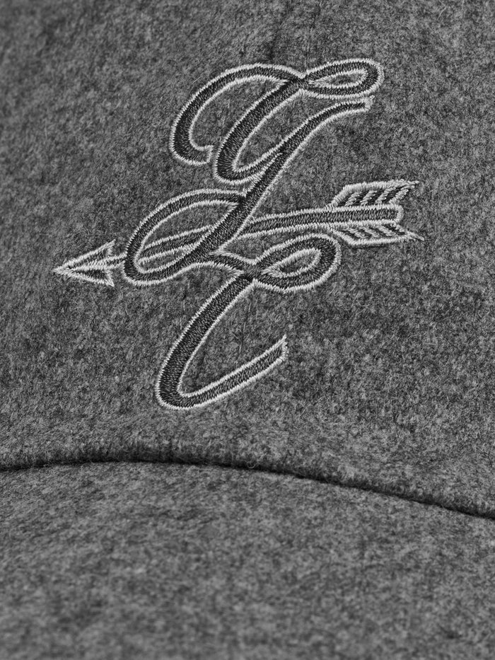 Smoke Heather Scarlett Wolf Arrow Hat - Close-Up Embroidered Logo Detail | Greyson Clothiers