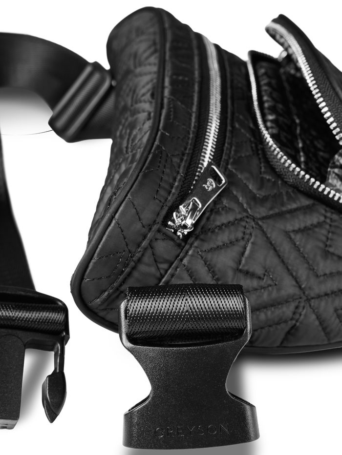 Scarlett Wolf Cross Body Pack - Greyson-Branded Buckle Clasp and Quilted Nylon Construction Detail | Greyson Clothiers