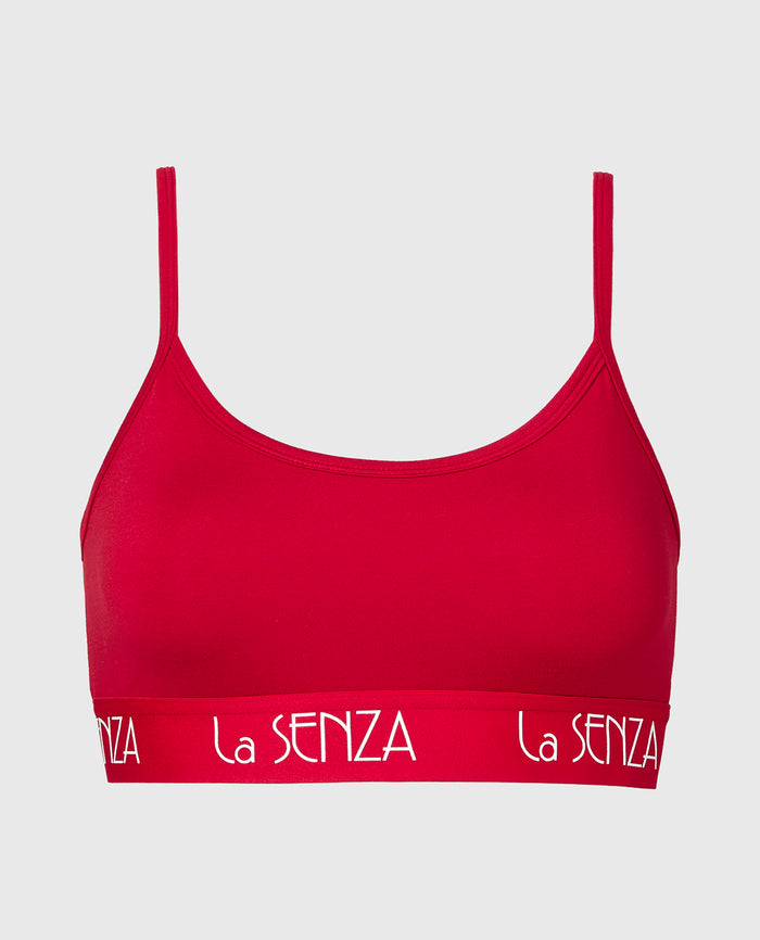 Scoop Bralette with Art Deco Band in Crimson