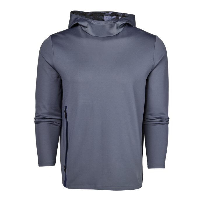 Shadow Grey Sequoia Performance Hoodie - Front View, Elongated Utility Pocket | Greyson Clothiers