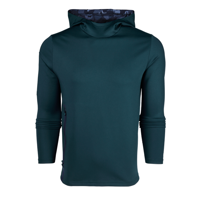 Meadowsweet Forest Green Sequoia Hoodie - Front View, Side Utility Zip Pocket | Greyson Clothiers