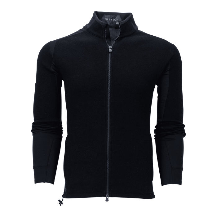 Greyson Clothiers Sequoia Luxe Jacket in Black - Front View, Italian Fleece Full-Zip Golf Jacket