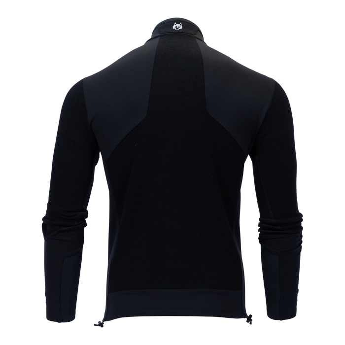 Greyson Clothiers Sequoia Luxe Jacket in Black - Back View, Signature Wolf Logo at Collar