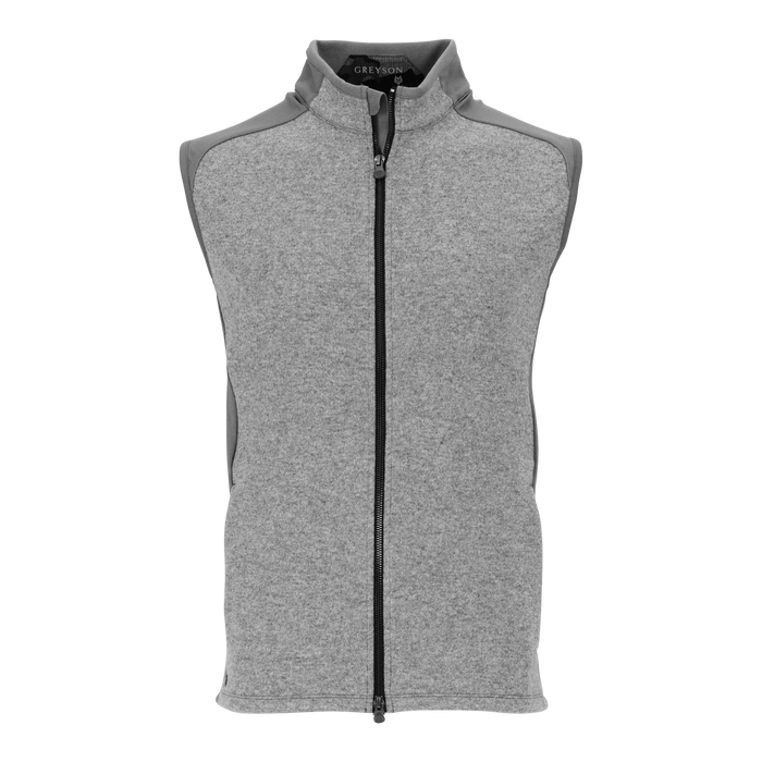 Light Grey Heather Greyson Sequoia Luxe Vest - Front View, Windproof Fleece Golf Vest | Greyson Clothiers