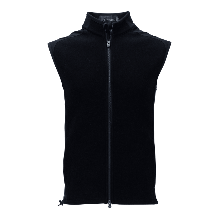 Black Greyson Sequoia Luxe Vest - Front View, Windproof Full-Zip Men's Golf Vest | Greyson Clothiers
