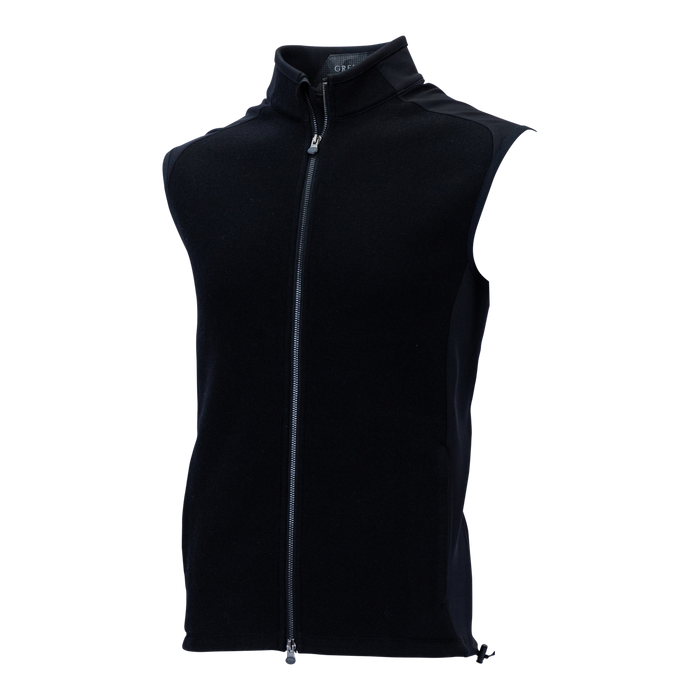 Black Greyson Sequoia Luxe Vest - Three-Quarter View, Full-Zip Fleece Men's Golf Vest | Greyson Clothiers