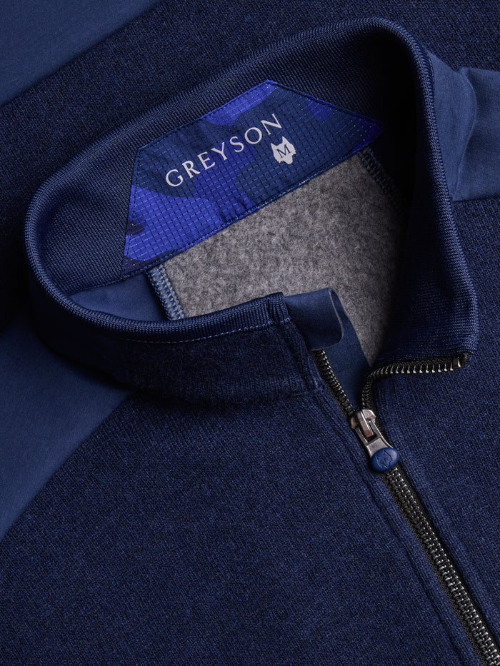 Greyson Sequoia Luxe Vest - Collar & Zipper Detail, Brushback Fleece Lining in Navy Heather | Greyson Clothiers