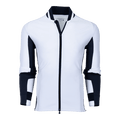 Greyson Clothiers Sequoia Tennis Full Zip Jacket in Canal - Front View, White with Navy Shoulder Paneling