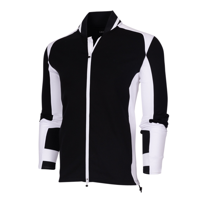 Greyson Clothiers Sequoia Tennis Full Zip Jacket in Shepherd - Three-Quarter Angle, Black Premium Activewear Jacket
