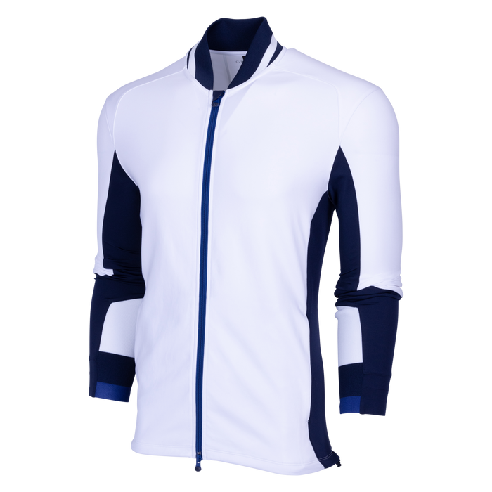 Greyson Clothiers Sequoia Tennis Full Zip Jacket in Arctic - Three-Quarter Angle, White Italian Windproof Shell Jacket