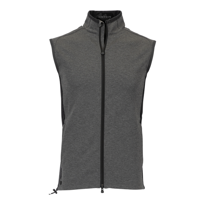 Greyson Clothiers Sequoia Vest Smoke Heather - Two-Tone Full-Zip Front View | Men's Golf Vest