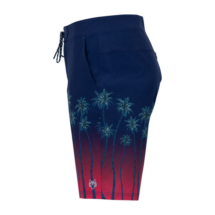 Greyson Serenity Indian Wells Swim Short Maltese Blue - Side Profile, Wolf Logo & Drawstring Waist | Greyson Clothiers