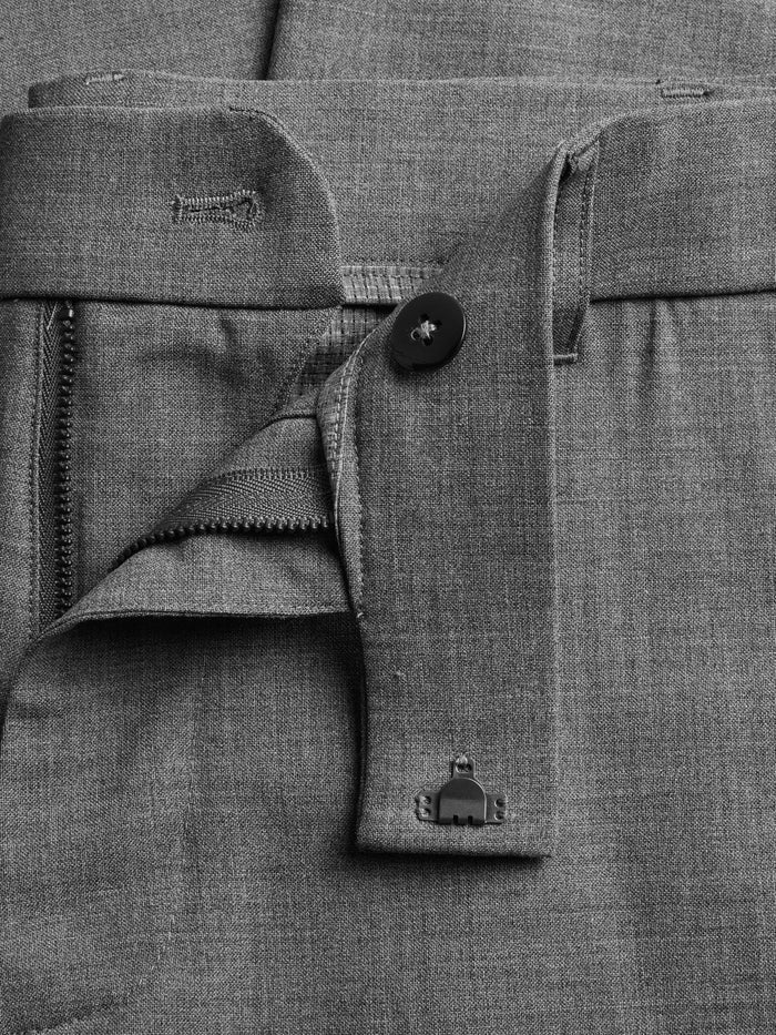 Serrano Dress Pant Waistband Detail - Zip Fly, Button & Hook Closure, Wool Blend | Greyson Clothiers