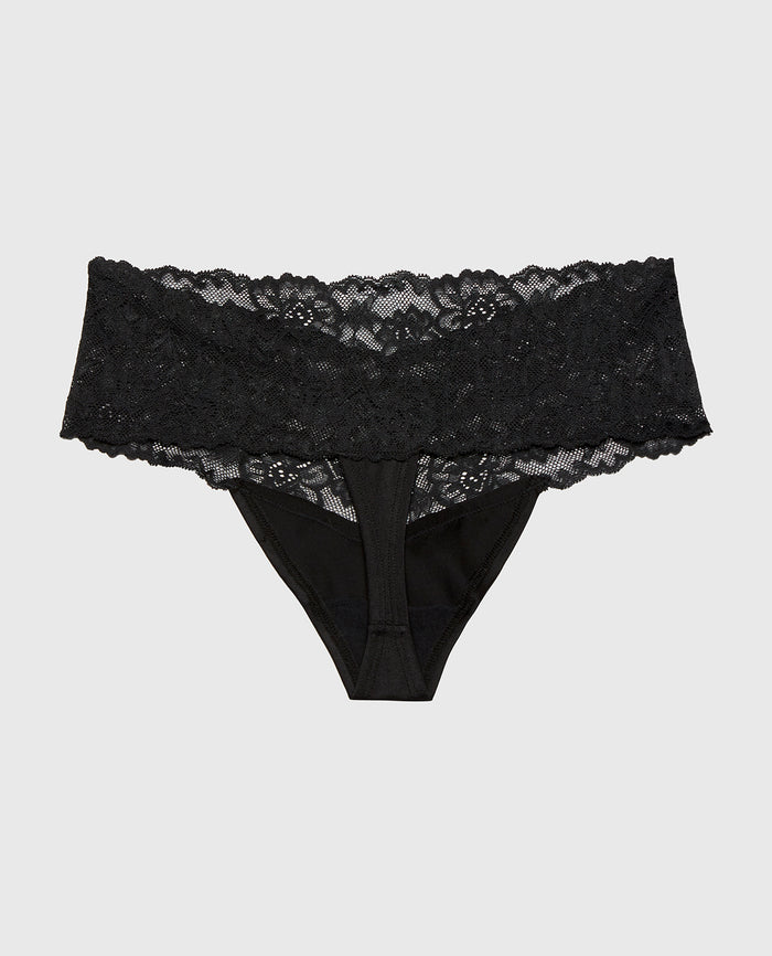 Sexy Lace Thong Panty in Tuxedo Black