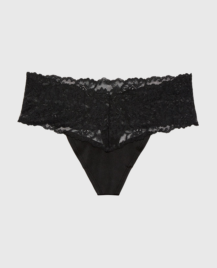 Sexy Lace Thong Panty in Tuxedo Black