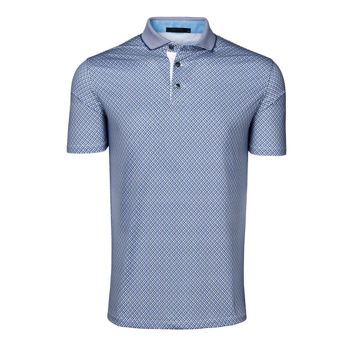 Arctic Shadow Wolf Short Sleeve Polo - Front View, Geometric Wolf Print | Greyson Clothiers