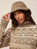 Clay Sherpa Bucket Hat On Model with Fair Isle Turtleneck - Women's Plush Winter Hat | Greyson Clothiers
