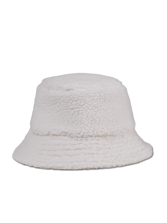 Dove Sherpa Bucket Hat Side Angle Showing Plush Texture - Women's Winter Sherpa Hat | Greyson Clothiers