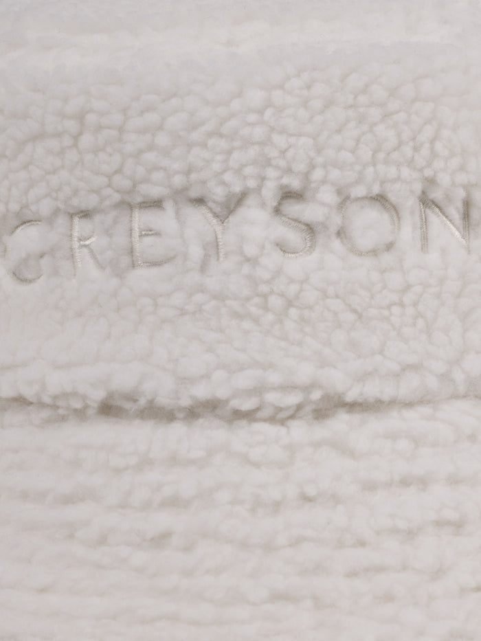 Dove Sherpa Bucket Hat Embroidered Greyson Logo Close-Up - Plush Sherpa Fabric Detail | Greyson Clothiers