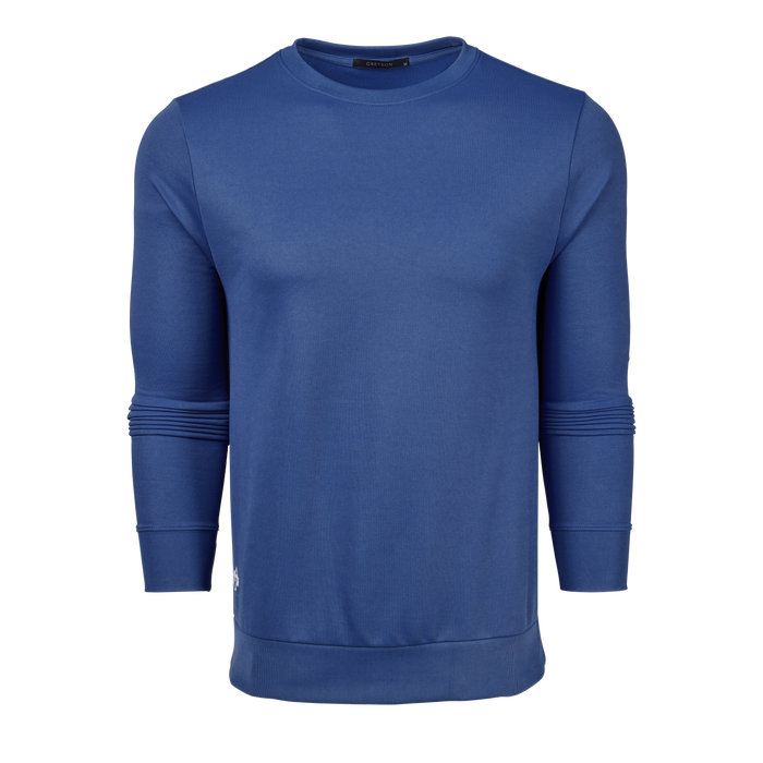 Maltese Blue Siasconset Crewneck - Front View, Ribbed Cuffs & Hem, Men's Performance Midlayer | Greyson Clothiers
