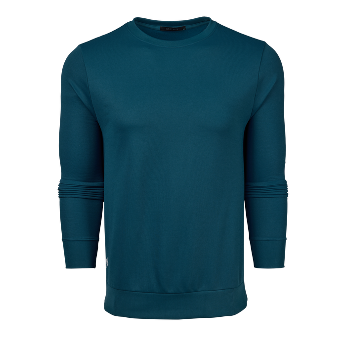 Teal Siasconset Crewneck - Front View, Men's Luxury Golf Midlayer Fleece Pullover | Greyson Clothiers