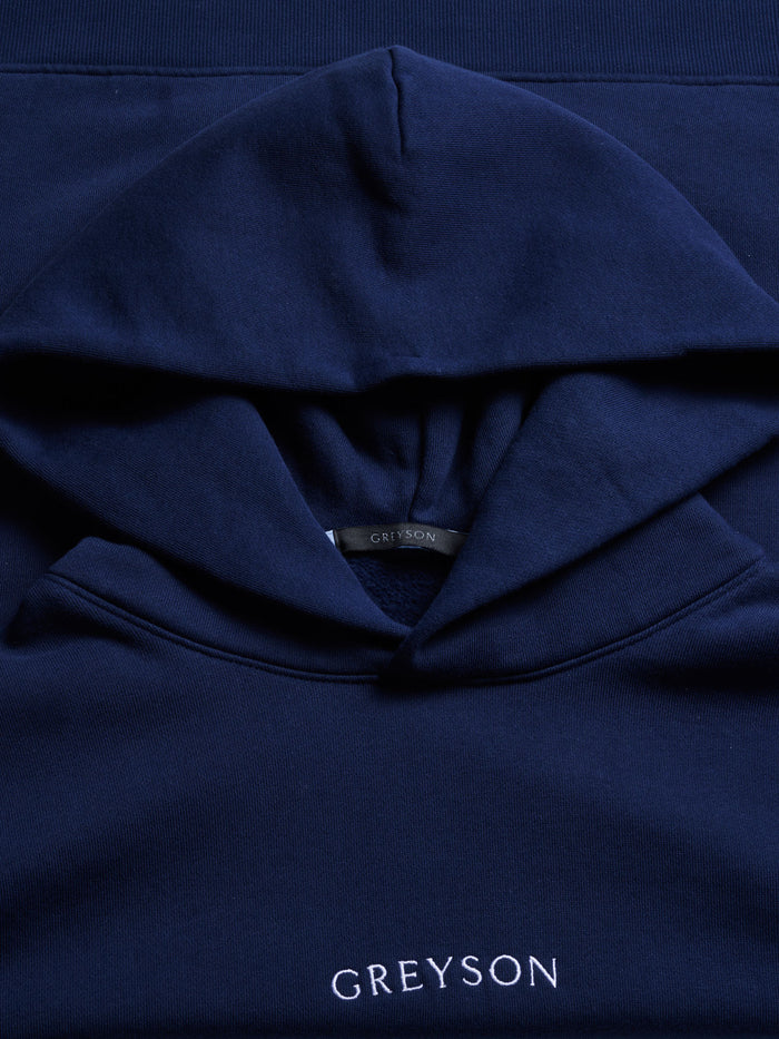 Maltese Blue Aspen Hoodie Hood & Neck Label Detail - Greyson Clothiers