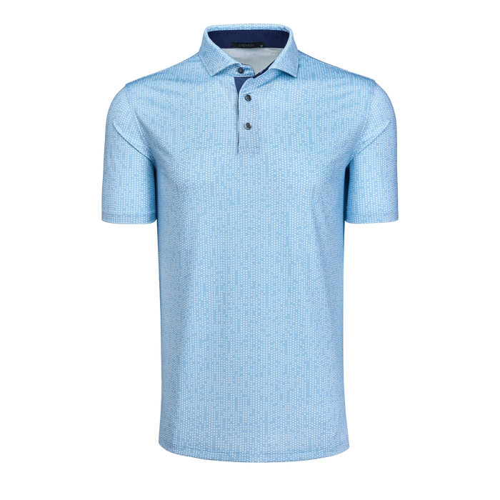 Maltese Blue Silent Pact Printed Performance Polo, Wolf Pattern - Front View | Greyson Clothiers