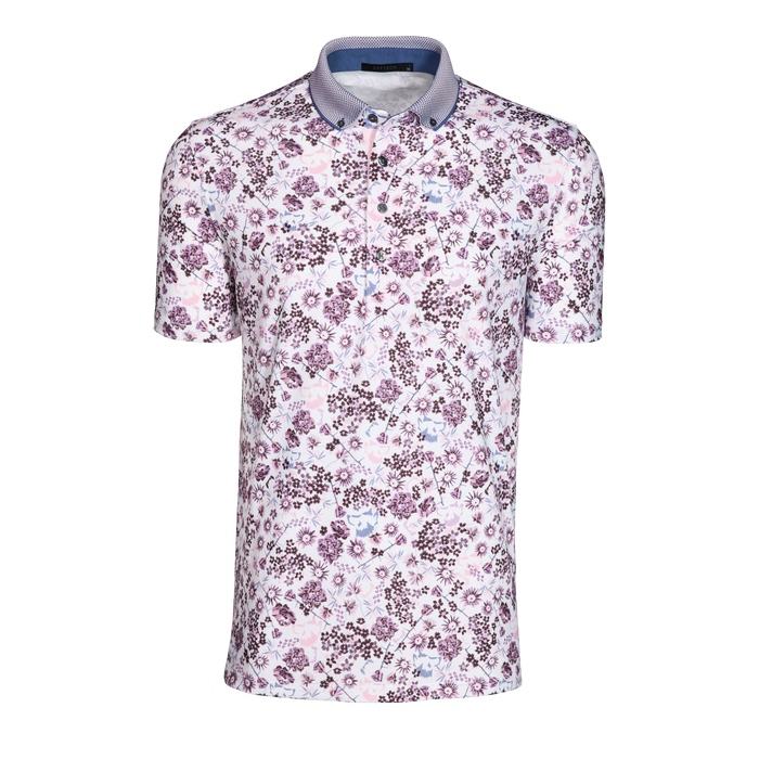 Silver Fang Short Sleeve Polo - Arctic Floral Print, Front View, Premium Men's Golf Polo | Greyson Clothiers