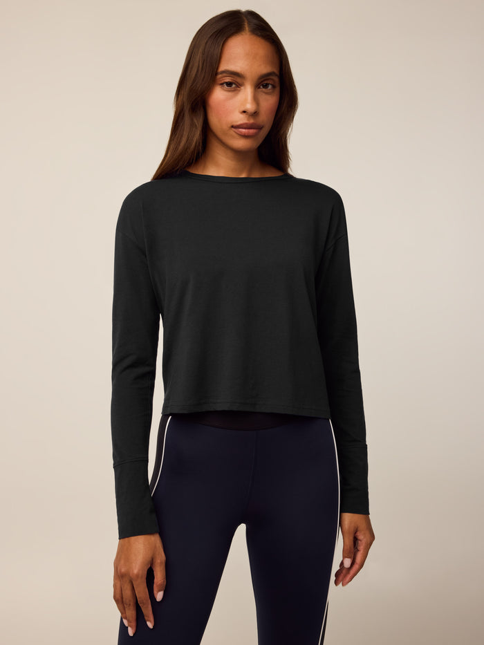 Shepherd Pima Cotton Sloane Long Sleeve Tee - Front View On Model | Greyson Clothiers