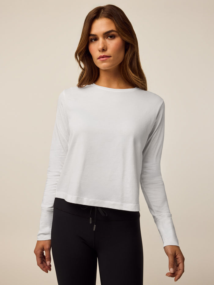 Arctic Pima Cotton Sloane Long Sleeve Tee - Front View On Model | Greyson Clothiers