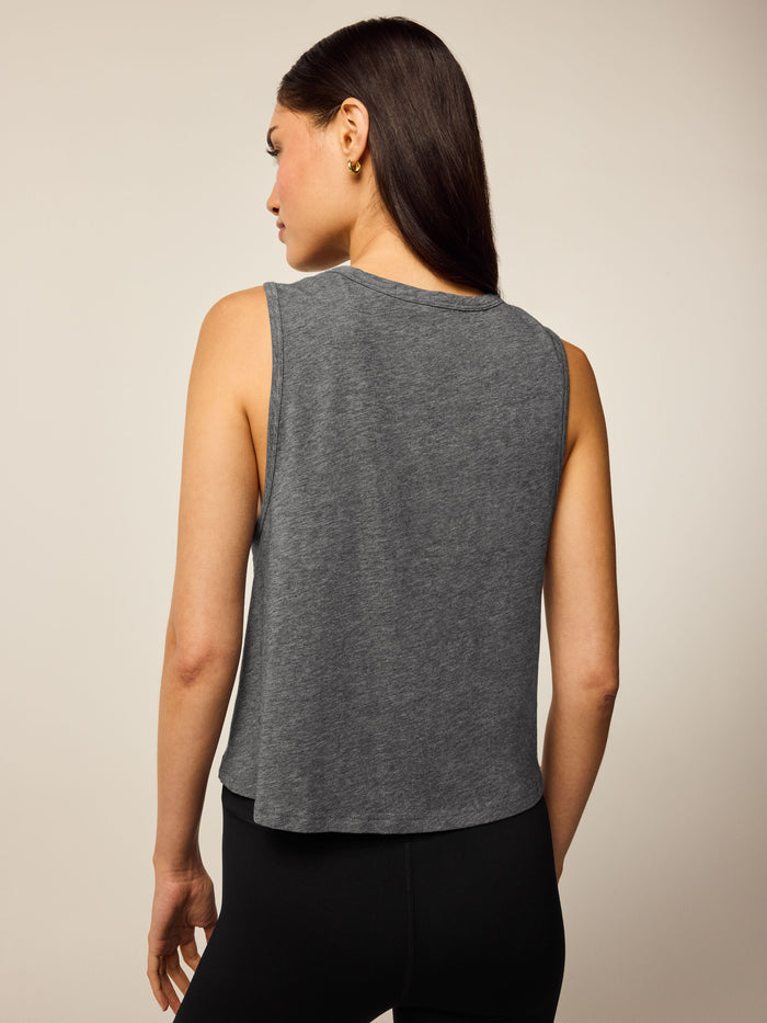 Greyson Clothiers Sloane Tank Top in Smoke Heather - Back View, Cropped Pima Cotton Women's Tank | Greyson Clothiers