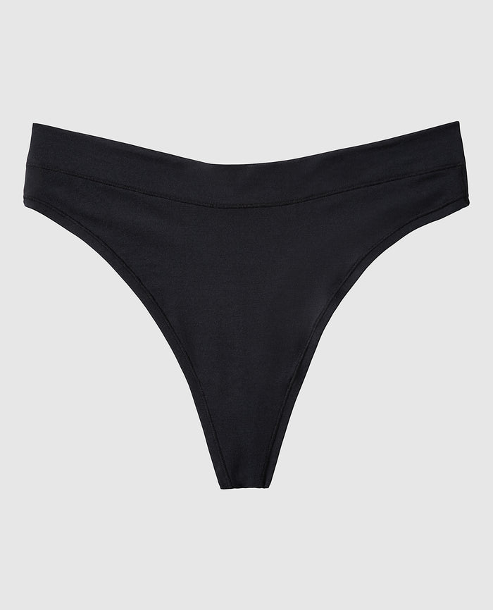 Smooth Comfort High Leg Thong Panty in Tuxedo Black