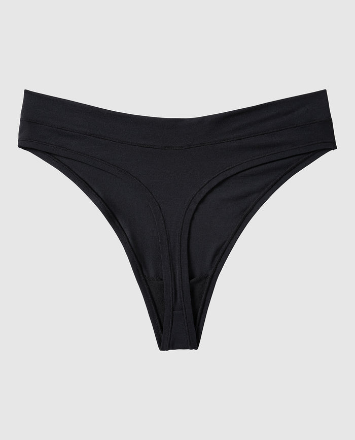 Smooth Comfort High Leg Thong Panty in Tuxedo Black